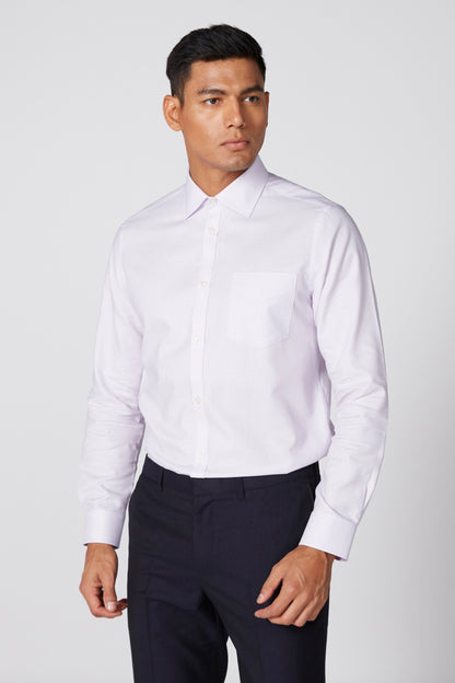 Men's light lavender dress shirt with button front and pointed collar