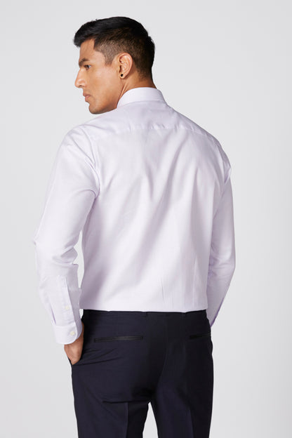 Men's light lavender dress shirt back view with long sleeves and yoke