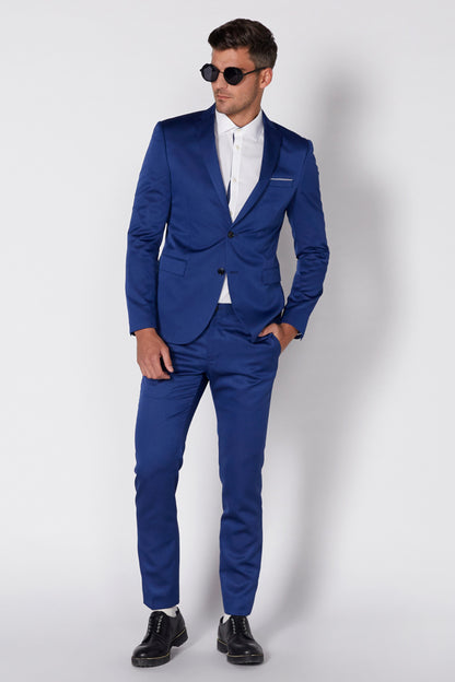 Men's blue suit: blazer and matching trousers with black lace-up shoes