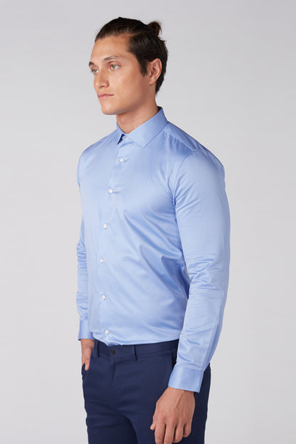 Light blue button-up dress shirt with long sleeves and collar