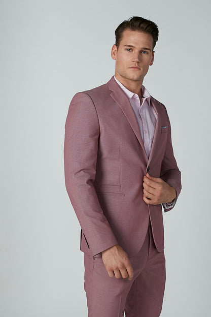Men's pink textured suit jacket with notched lapel and two-button front