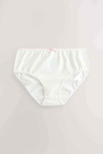 Kids cotton briefs, white with small pink bow at center waistband