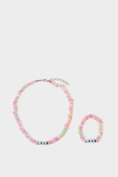 Pastel beaded necklace with 'LOVE' letter beads plus matching small bracelet