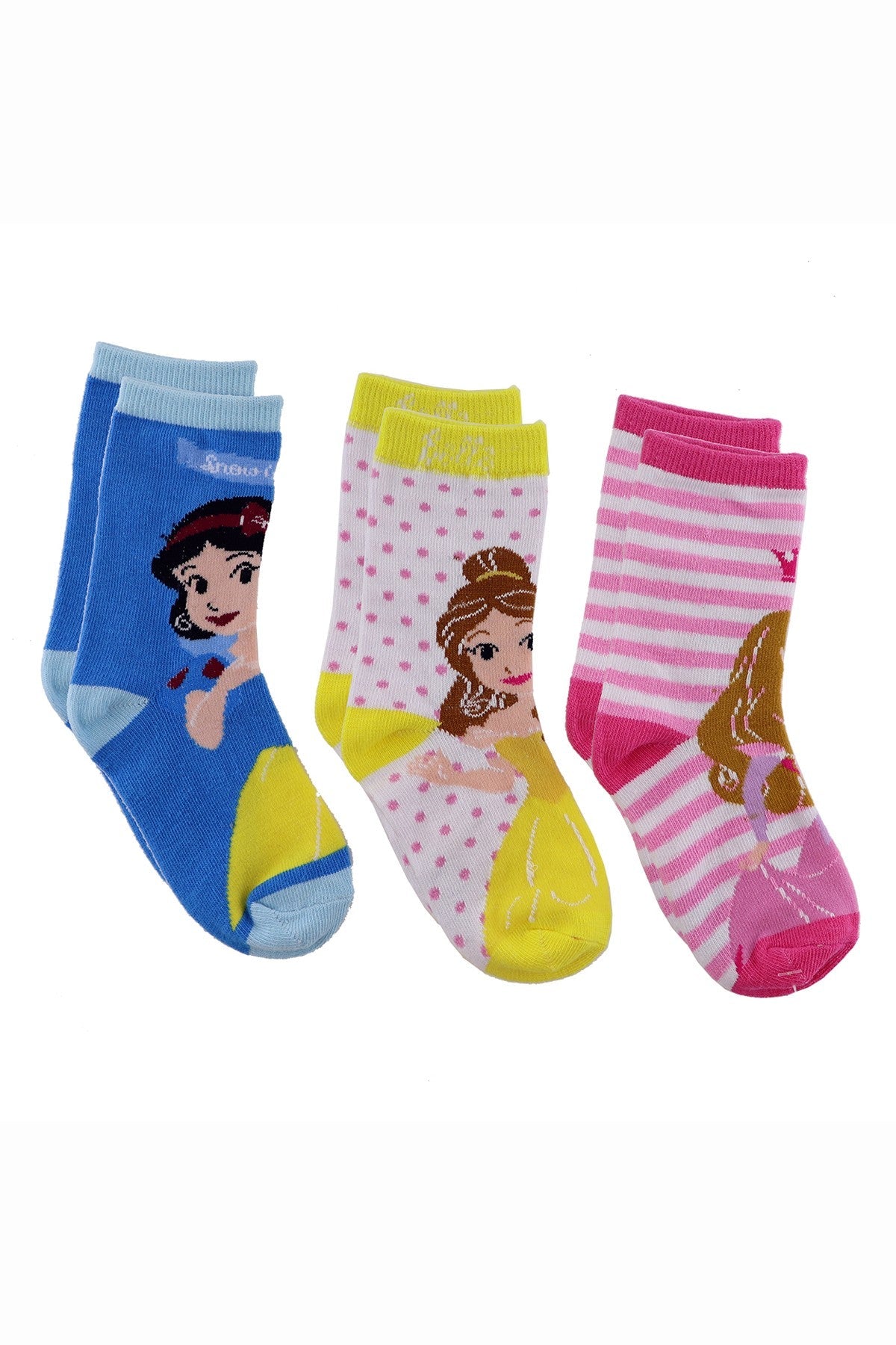 DISNEY princess graphic crew socks, 3-pack: blue, white dots, pink stripes