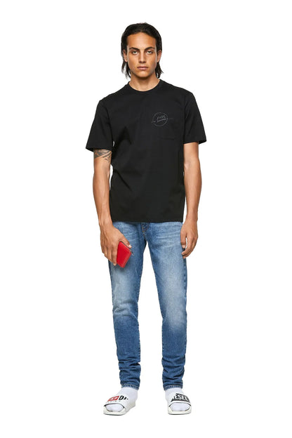 Black Diesel crew-neck T-shirt with small chest logo print and short sleeves