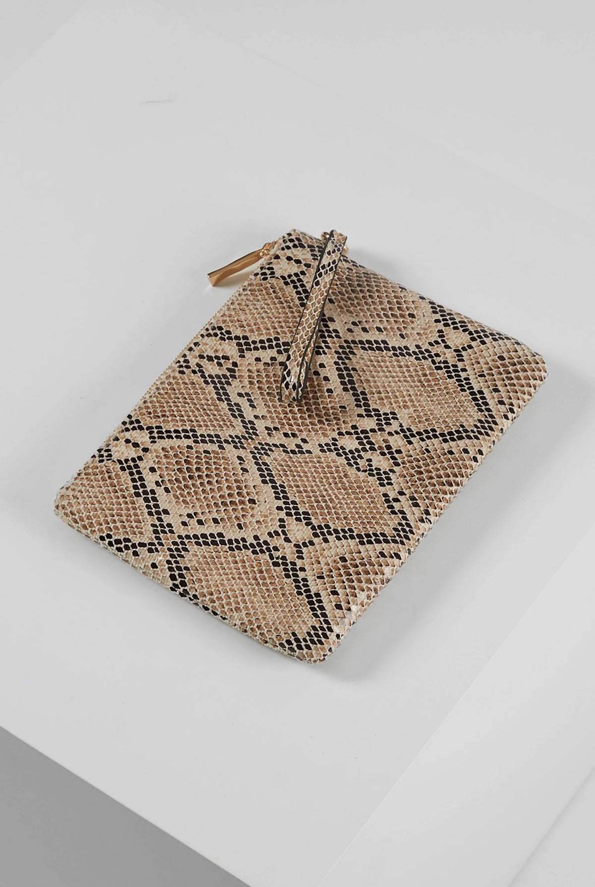 Luella snakeskin-pattern zip pouch with pull tab