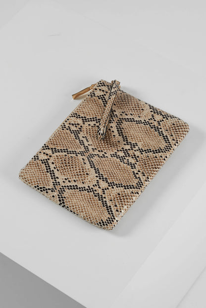 Luella snakeskin-pattern zip pouch with pull tab