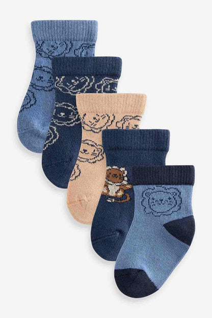 Kids’ sock set of 4 in navy and light tan with bear and swirl knit designs