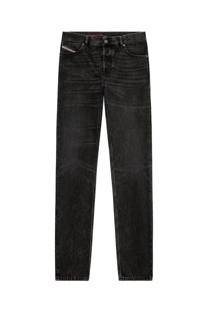 Diesel black denim straight-leg jeans, flat lay