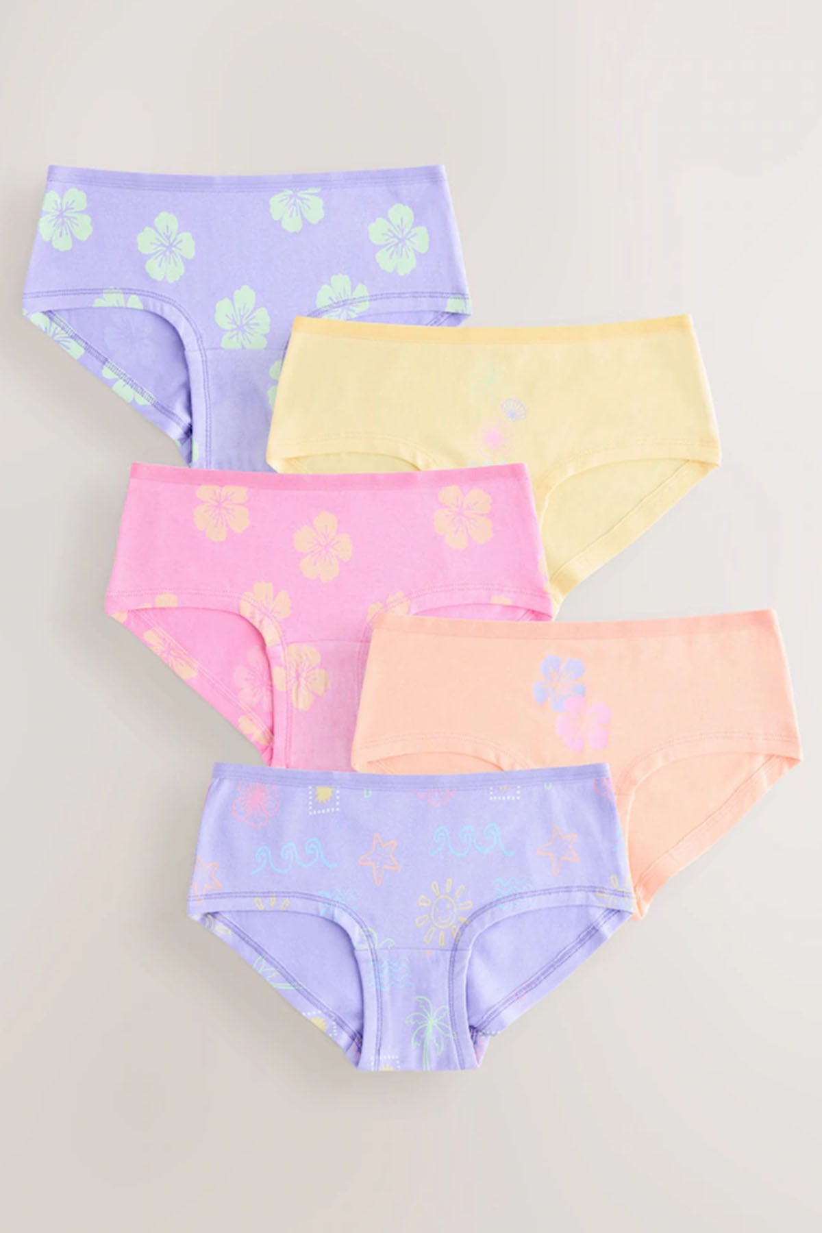 NEXT girls' floral briefs multipack in pink, lilac, yellow, and light blue