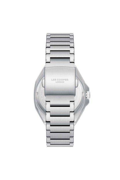 Lee Cooper wristwatch with silver case and bracelet, back view