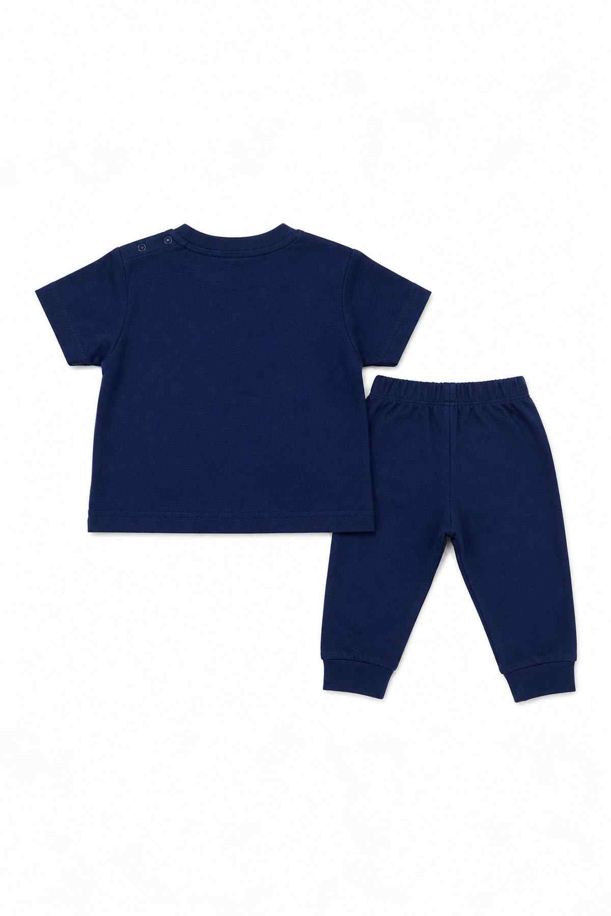 Navy baby T-shirt and jogger set, plain back and cuffed pant legs