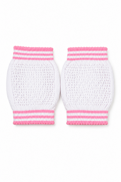 BABYSHOP baby socks, rear view, white knit with pink ribbed cuffs and stripe bands
