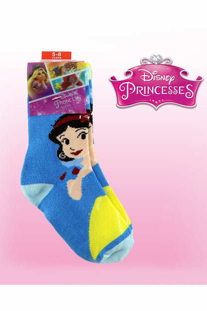 Single DISNEY princess crew sock, blue with character graphic, in retail box