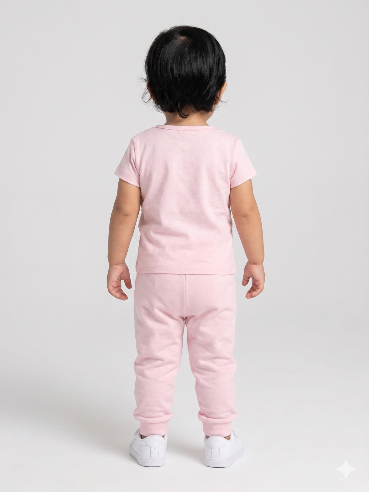 Pink baby T-shirt and jogger pants set, plain back with rounded collar