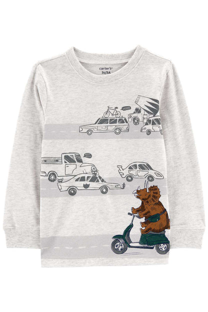CARTER'S heather-gray long-sleeve crewneck shirt with racing truck and dog graphic