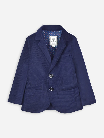 Brumano blue cotton blazer with notched lapels, two button front, front pockets