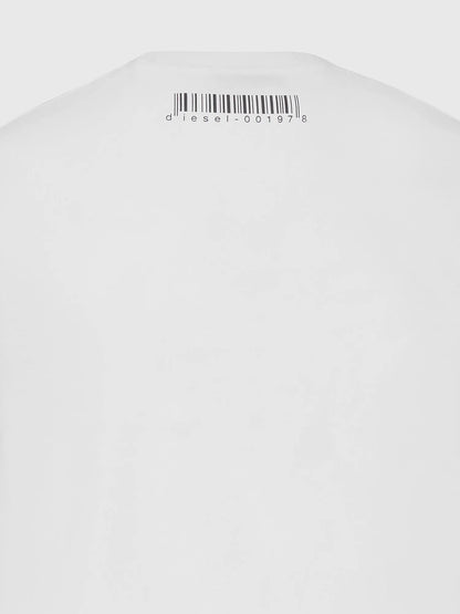 Diesel white T-shirt back with barcode print near collar