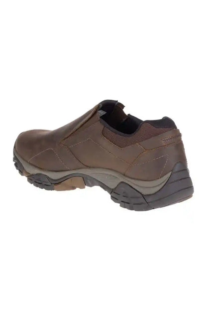 Dark earth slip-on trail shoe side view with stitched panels and rubber sidewall