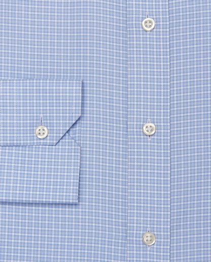 Light blue check dress shirt sleeve with button cuff and placket