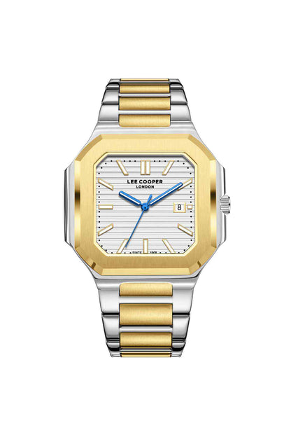 Lee Cooper two-tone octagonal wristwatch with gold bezel, blue hands, date window