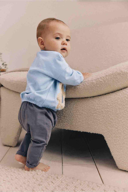 Light blue baby top with teddy bear applique front and long sleeves