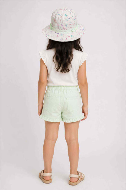 Kids bucket hat with pastel paint-splatter print and mint underside trim