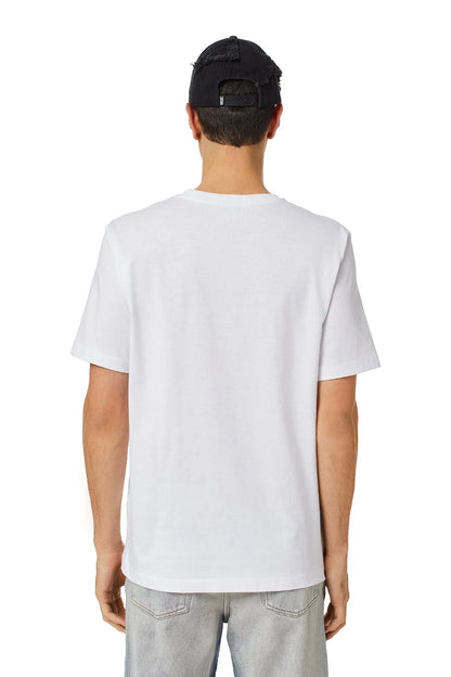 Diesel white logo T-shirt, back view with crew neck and short sleeves