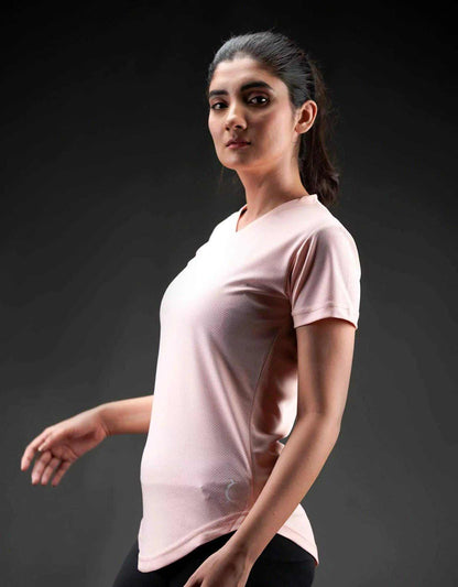 Women's pink short-sleeve crew-neck performance top