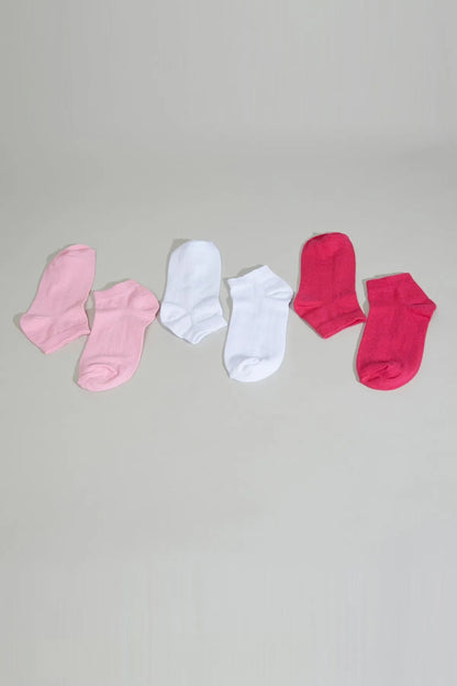 Baby socks set: pink, white, and red ankle socks