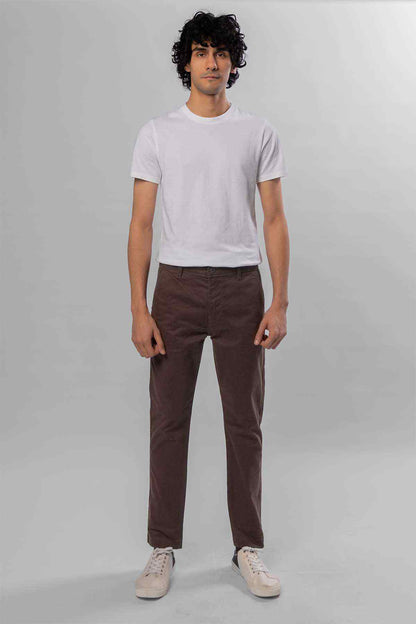 Brown jeans pants with straight leg and front seams