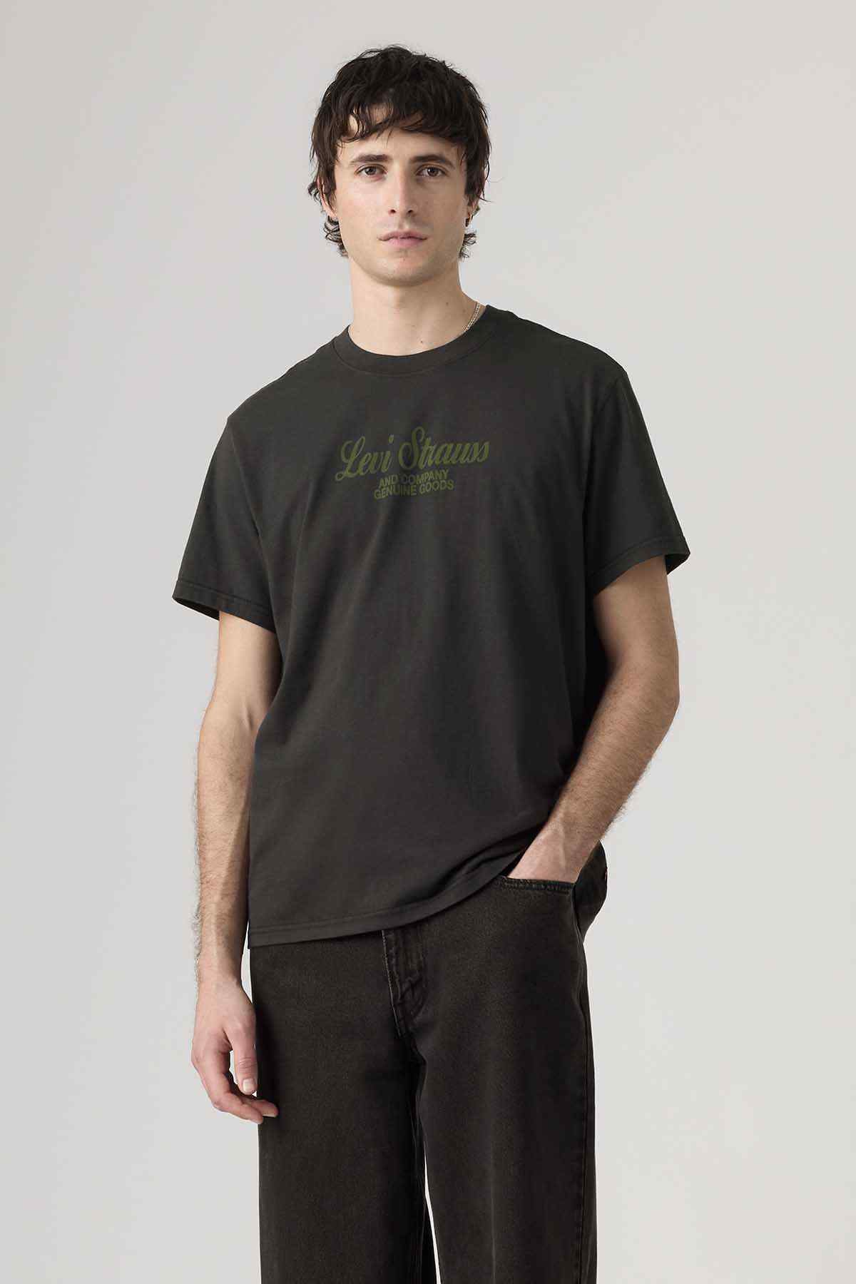 Levi's charcoal black crewneck T-shirt with green Levi Strauss logo