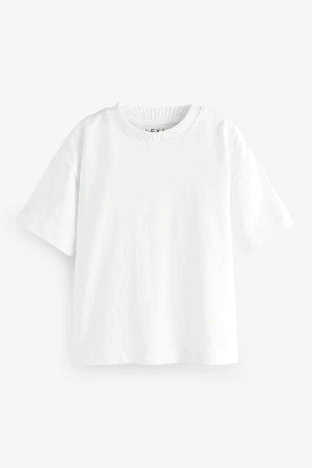 White short-sleeve crew neck T-shirt, smooth fabric with neat neckline