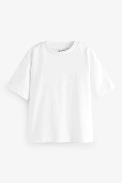 White short-sleeve crew neck T-shirt, smooth fabric with neat neckline