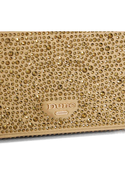 Gold rhinestone-studded handbag with Dune logo front panel