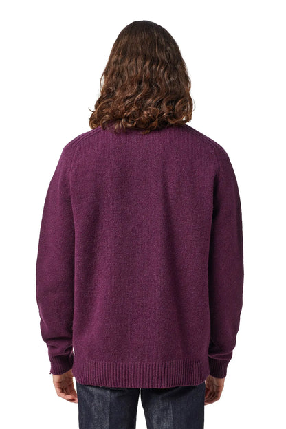 Diesel violet knit half-zip sweater, back view with ribbed hem and cuffs