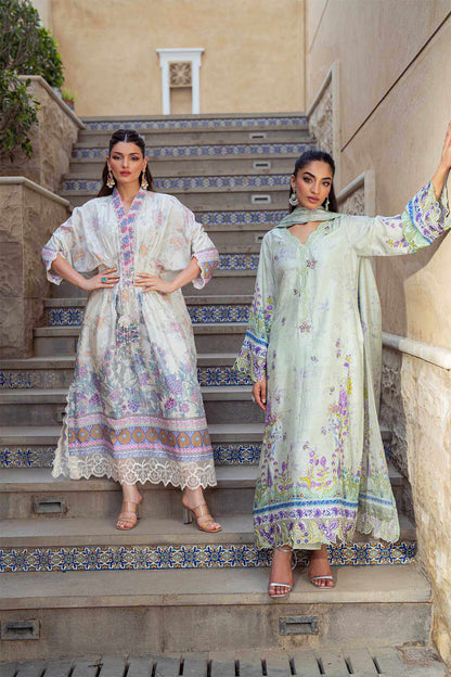 White floral printed kaftan with lace hem and long sleeves