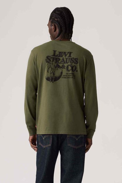 Levi's olive long-sleeve T-shirt with large back graphic