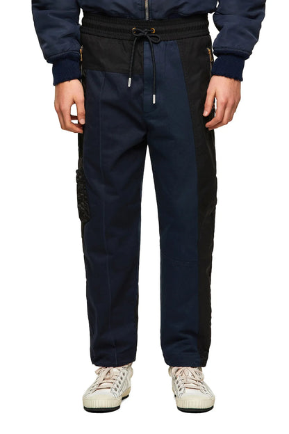 Diesel dark blue cargo pants with drawstring waist, zipper pockets, cuffed hem