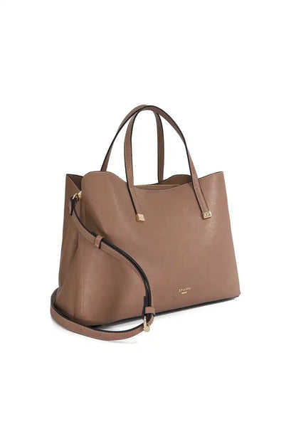 Dune London taupe leather tote bag with front zip pocket and detachable shoulder strap