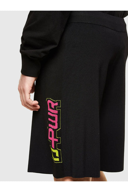 Diesel black shorts with vertical neon logo on leg