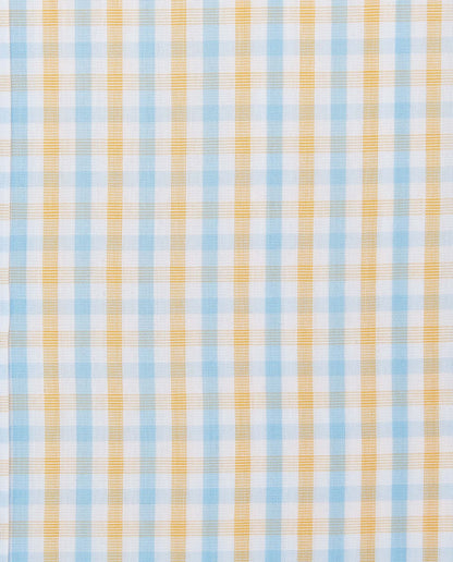 Camicissima orange-and-blue checked shirt fabric close-up