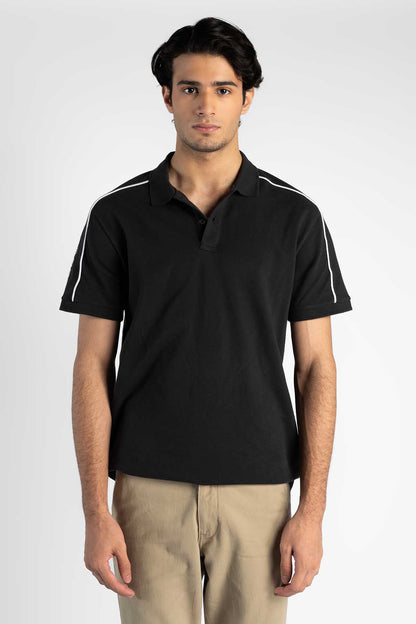 Levi's black polo shirt with white sleeve stripe accents