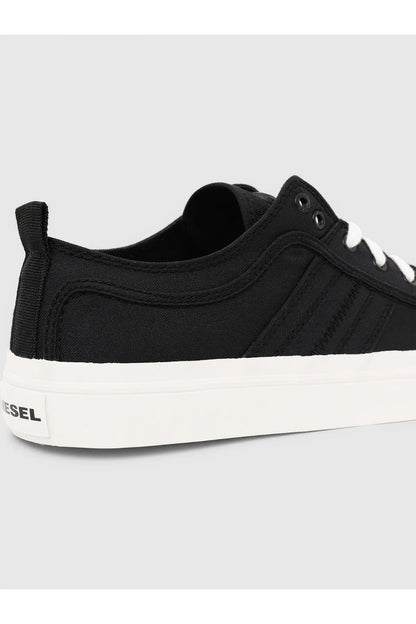 Black Diesel textile sneakers with heel pull tab and white midsole