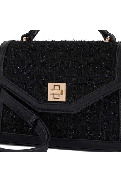 Black textured mini handbag flap with square clasp detail