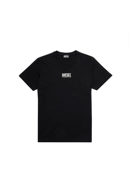 Black Diesel crew-neck T-shirt, short sleeves, flat lay