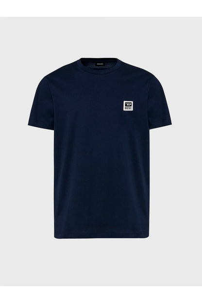Dark blue crew-neck short-sleeve T-shirt with small chest Diesel logo patch