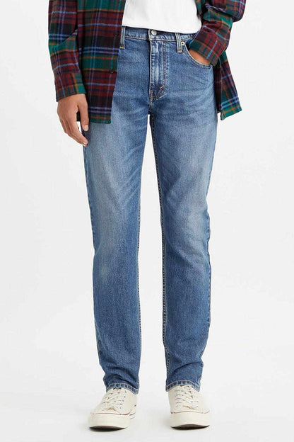 Levi's light blue straight-leg denim jeans with belt loops and front fly