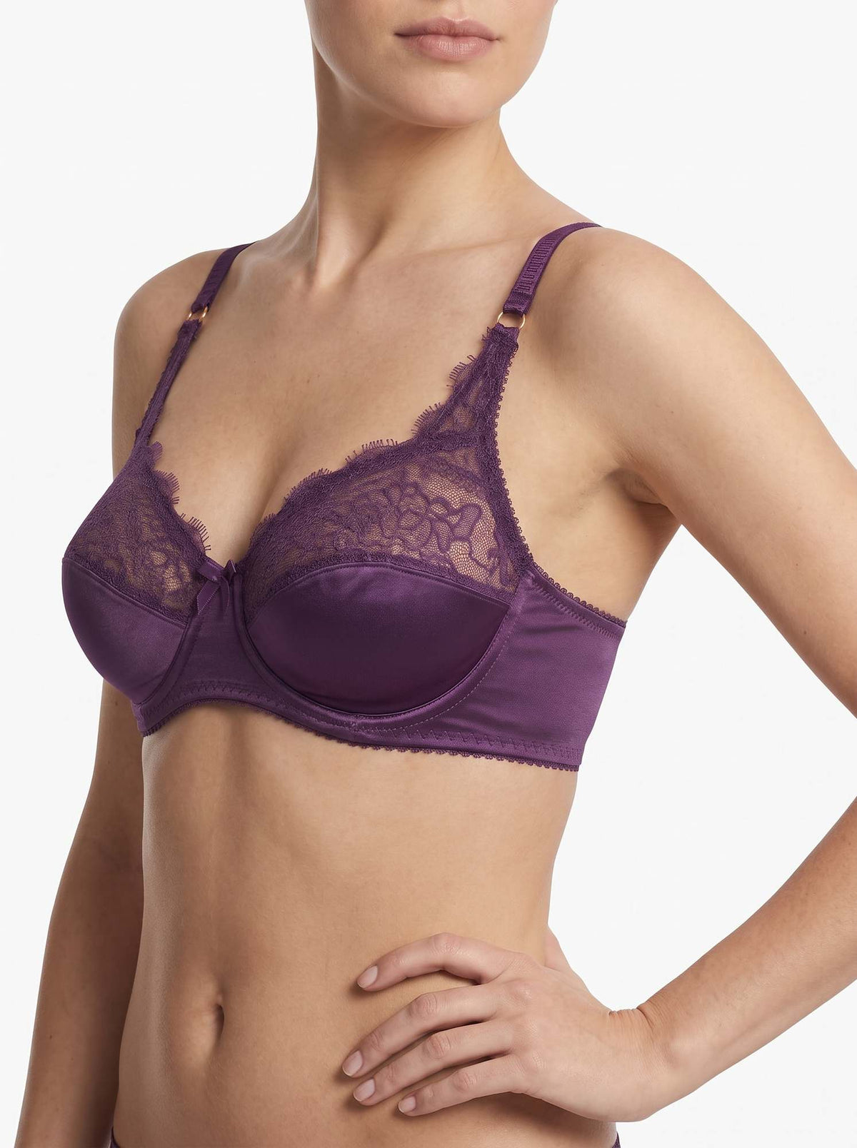 Women's purple lace bra with adjustable shoulder straps