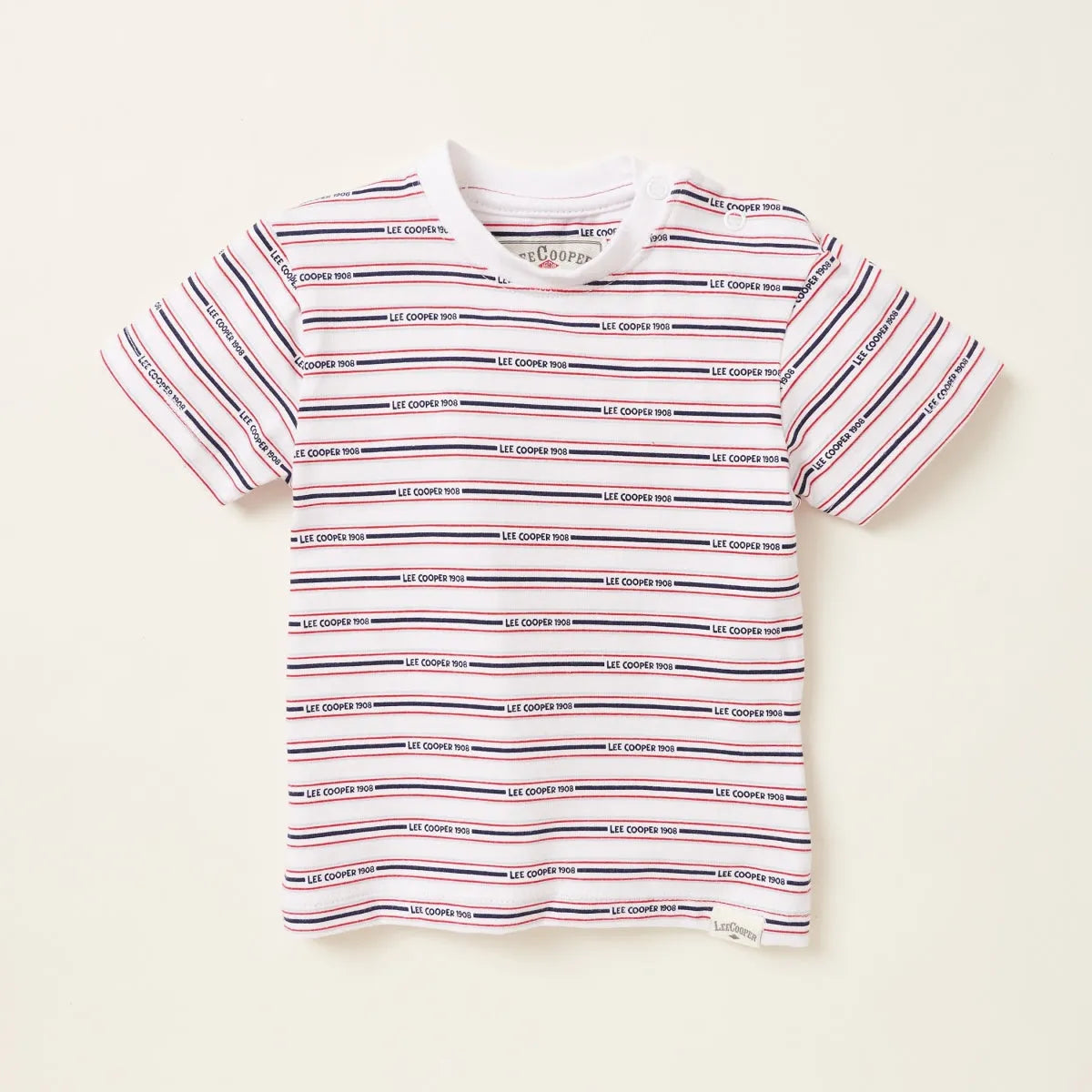 Kids striped T-shirt with short sleeves, white with red and navy lines
